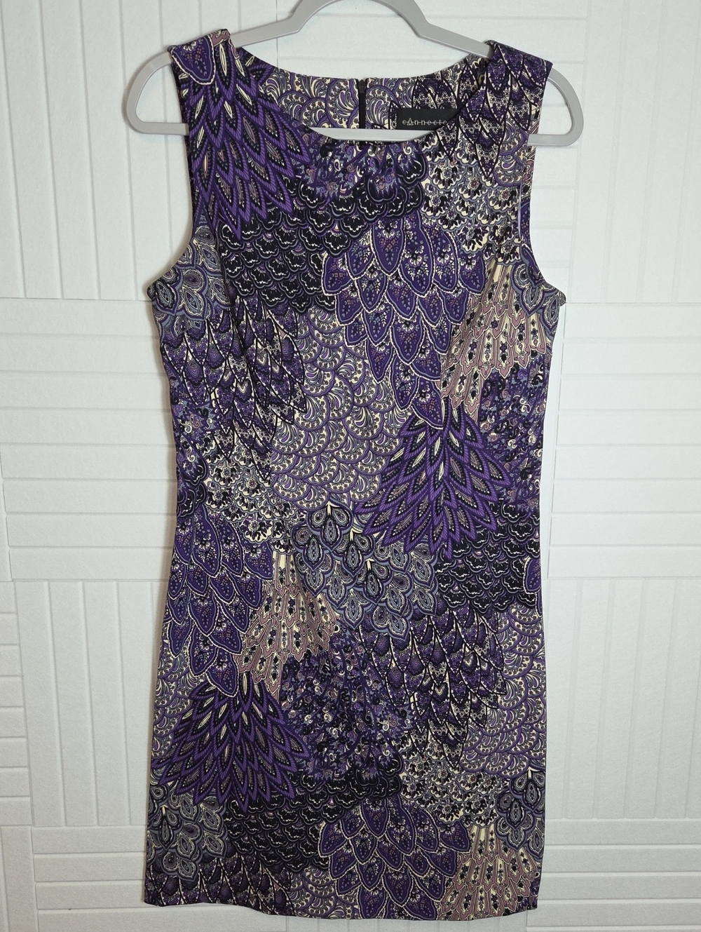 Connected Apparel Purple Patterned Sleeveless Shift Dress Size 10
